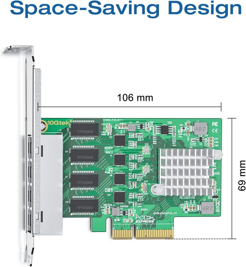 HYFIBER H!Fiber 2.5Gbase-T PCIe NIC with Realtek RTL8125 Chip, 2.5Gb Network Card, 2500/1000/100 Mbps,Quad RJ45 Ports, PCIe X4, Ethernet Card for Windows/Windows Server/Linux - Image 5